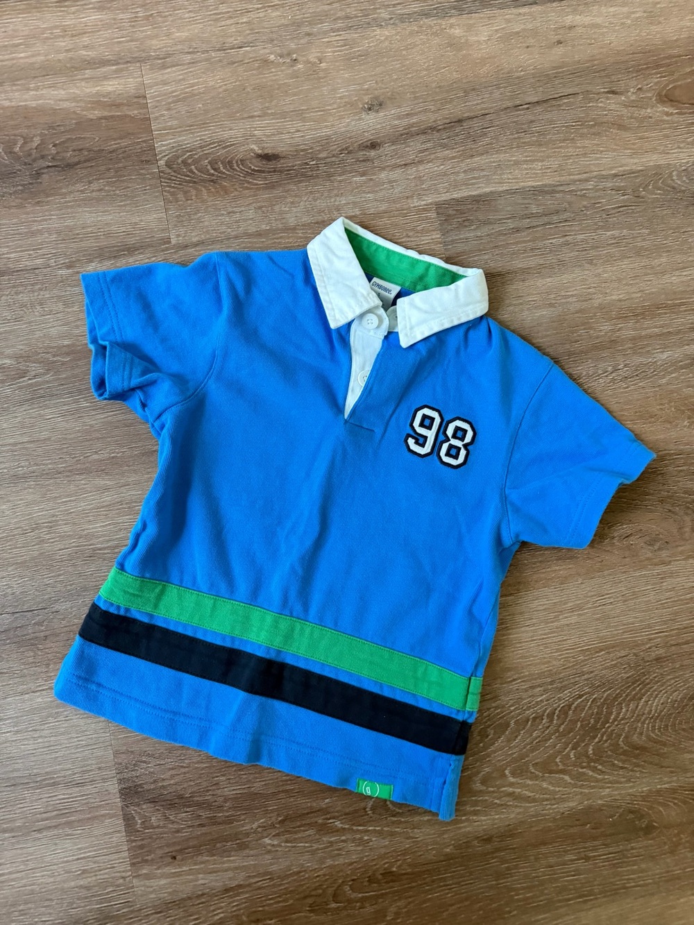 Gymboree Blue Polo with White Collar and Green Stripe